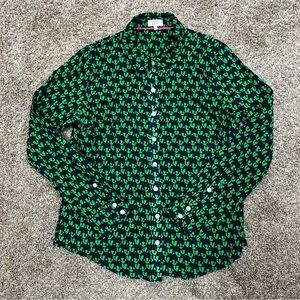 Crown & ivy shirt womens medium button down long sleeve navy green elephant top